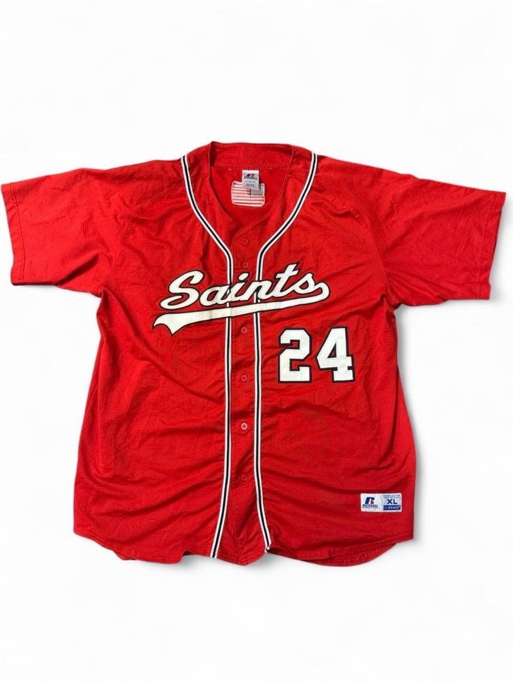 Russell Athletic Red Saints Baseball Jersey with Number 24
